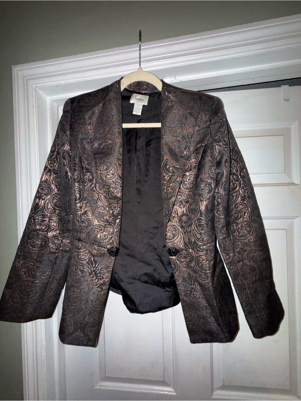 Neiman Marcus Exclusive Metallic Brocade Blazer Small Bronze Black Western Glam - Picture 4 of 5